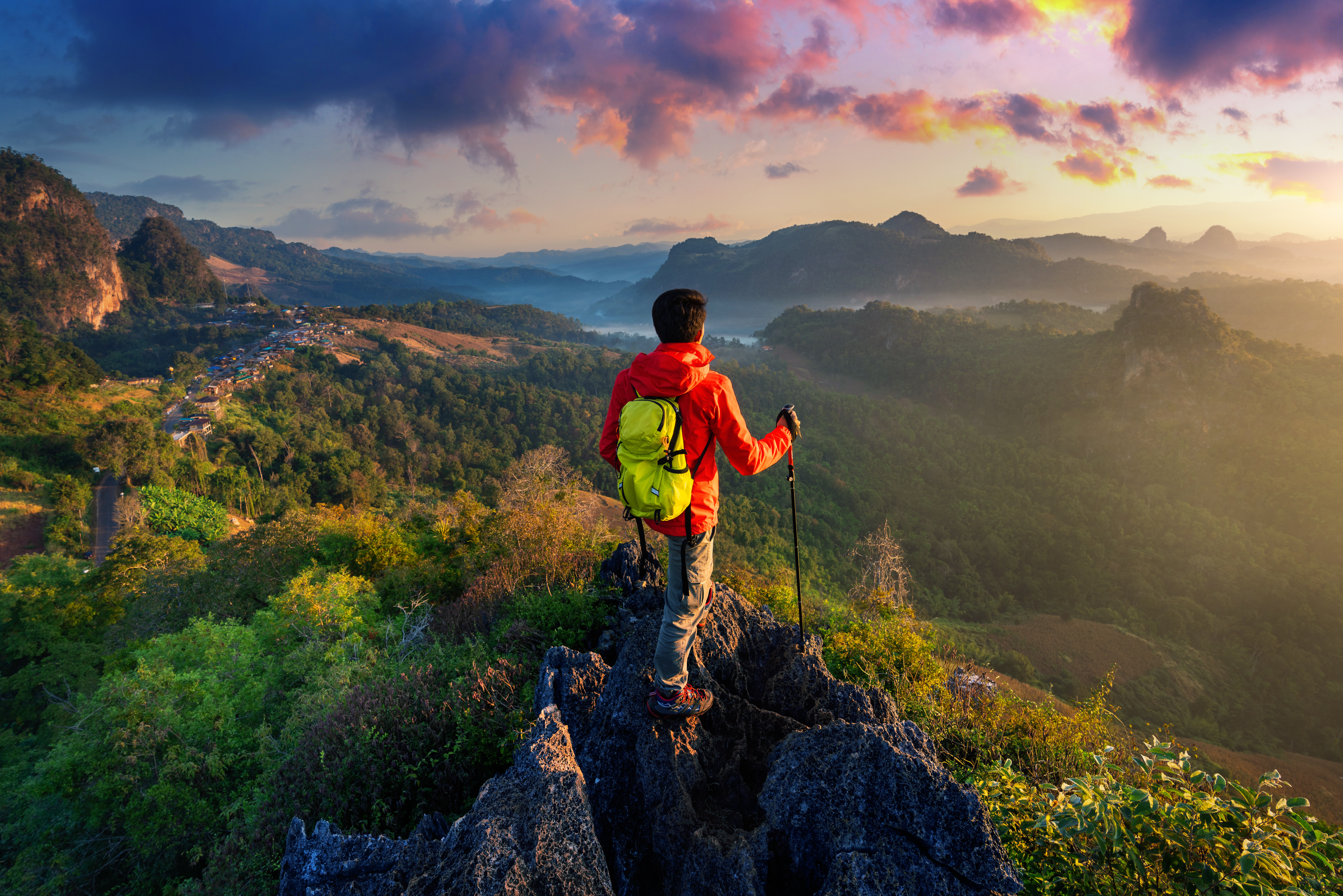 On sunrise viewpoint at ja bo village, mae hong son province, thailand.